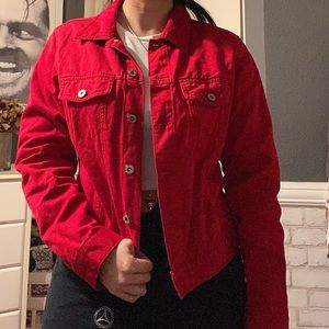 Faded glory red vintage denim jacket